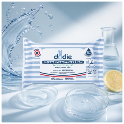 Dodie Lingettes Nettoyantes à l'Eau 50 Lingettes Compostables Grand Format