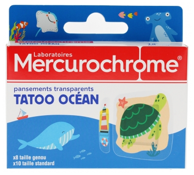 Mercurochrome Pansements Transparents Motifs Tatoo Océan 18 Unités