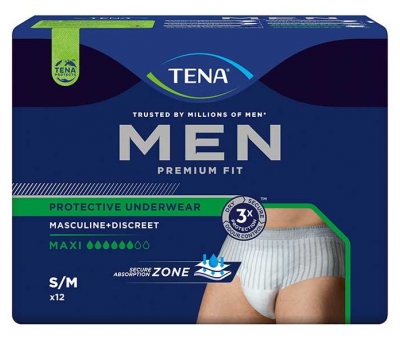 Tena Men Premium Fit Maxi Taille S/M Sous-Vêtements Absorbants 12 Unités