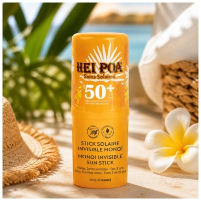 Hei Poa Stick Solaire Invisible Monoï Visage et Zones Sensibles SPF50+ 15 g