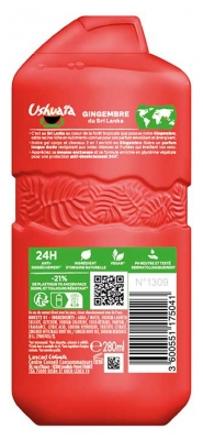 Ushuaïa Shampoing Douche Revigorant Gingembre du Sri Lanka 280 ml 