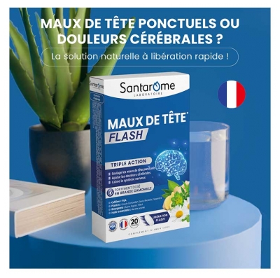 Santarome Maux de Tête Flash - Maux de Têtes Ponctuels & Douleurs Cérébrales -20 Comprimés