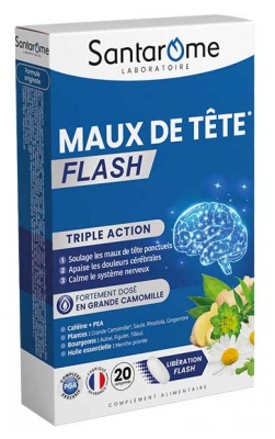 Santarome Maux de Tête Flash - Maux de Têtes Ponctuels & Douleurs Cérébrales -20 Comprimés
