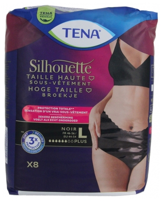 Tena Silhouette Sous-Vêtement Taille Haute Noir Plus Culottes 8 Unités