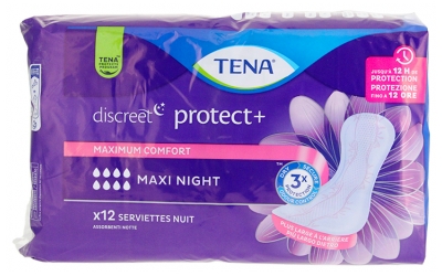 Tena Discreet Protect+ Maxi Night Serviettes Absorbantes Nuit 12 Unités