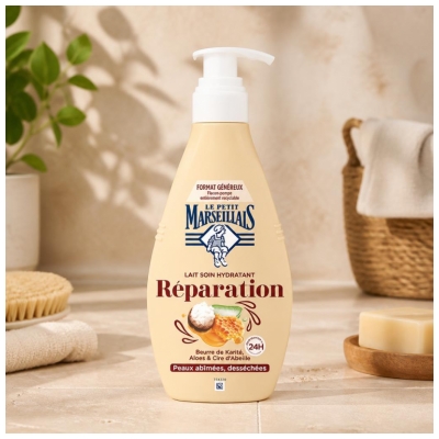 Le Petit Marseillais Lait Soin Hydratant Réparation pour les Peaux Abîmées Desséchées 400 ml