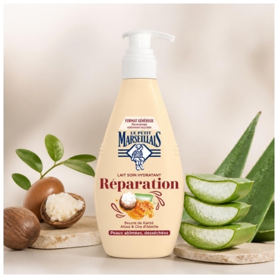 Le Petit Marseillais Lait Soin Hydratant Réparation pour les Peaux Abîmées Desséchées 400 ml