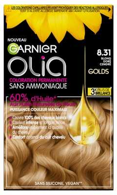Garnier Olia Coloration Permanente Sans Ammoniaque Sans Silicone 120 g - Coloration : 8.31 Blond Doré Cendré