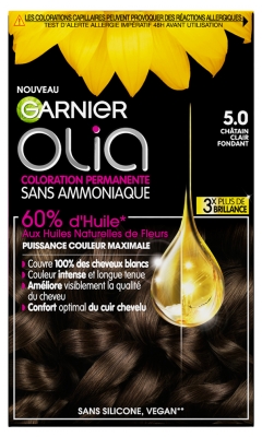 Garnier Olia Coloration Permanente Sans Ammoniaque Sans Silicone 120 g - Coloration : 5.0 Châtain Clair Fondant