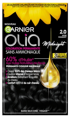 Garnier Olia Coloration Permanente Sans Ammoniaque Sans Silicone 120 g - Coloration : 2.0 Noir Diamant