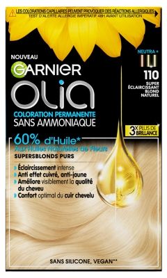 Garnier Olia Coloration Permanente Sans Ammoniaque Sans Silicone 120 g - Coloration : 110 Super Éclaircissant Blond Naturel