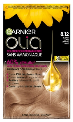 Garnier Olia Coloration Permanente Sans Ammoniaque Sans Silicone 120 g - Coloration : 8.12 Blond Clair Cendré Irisé