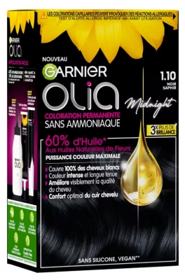 Garnier Olia Coloration Permanente Sans Ammoniaque Sans Silicone 120 g - Coloration : 1.10 Noir Saphir