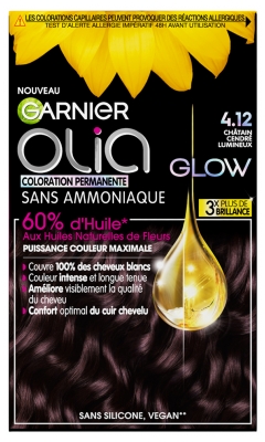 Garnier Olia Coloration Permanente Sans Ammoniaque Sans Silicone 120 g - Coloration : 4.12 Châtain Cendré Lumineux
