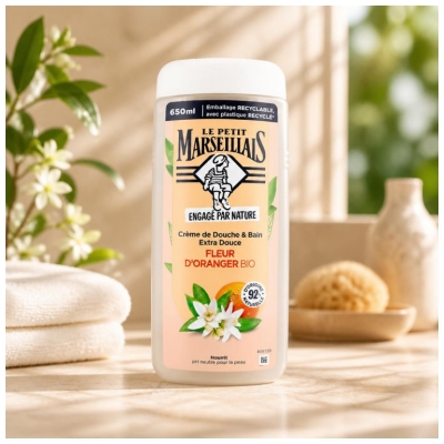 Le Petit Marseillais Crème de Douche et Bain Extra Douce à la Fleur d'Oranger Bio 650 ml
