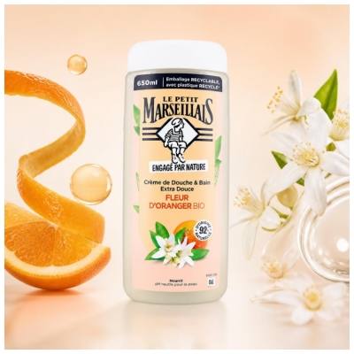 Le Petit Marseillais Crème de Douche et Bain Extra Douce à la Fleur d'Oranger Bio 650 ml