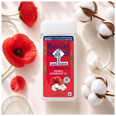 Le Petit Marseillais Crème de Douche Nourrissante Extra Douce Coton & Coquelicot Bio 300 ml