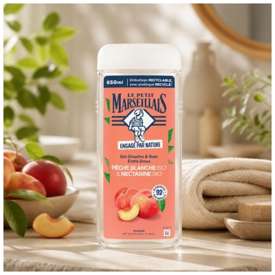 Le Petit Marseillais Gel Bain & Douche Extra Doux Pêche Blanche et Nectarine Bio 650 ml