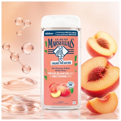 Le Petit Marseillais Gel Bain & Douche Extra Doux Pêche Blanche et Nectarine Bio 650 ml