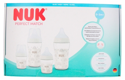 NUK Perfect Match Verre Coffret 2 Biberons 120 ml + 2 Biberons 230 ml Dès 0-3 Mois