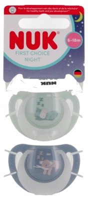 NUK First Choice Nuit Sucettes en Silicone 18-36 Mois - Modèle : Hippopotame/Koala