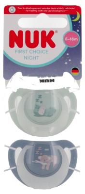 NUK First Choice Nuit Sucettes en Silicone 6-18 Mois - Modèle : Hippopotame/Koala