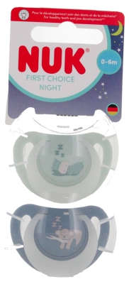 NUK First Choice Nuit Sucettes en Silicone 0-6 Mois - Modèle : Hippopotame/Koala