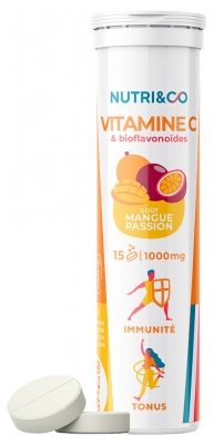 Nutri&Co Vitamine C 1000 mg et Bioflavonoïdes 15 Comprimés - Goût : Mangue Passion
