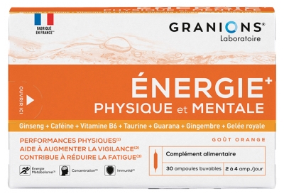Granions Énergie Physique et Mentale Goût Orange 30 Ampoules