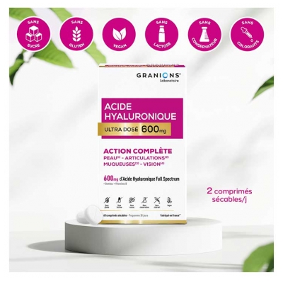 Granions Acide Hyaluronique Ultra Dosé 600 mg Action Complète 60 Comprimés Sécables