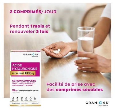 Granions Acide Hyaluronique Ultra Dosé 600 mg Action Complète 60 Comprimés Sécables
