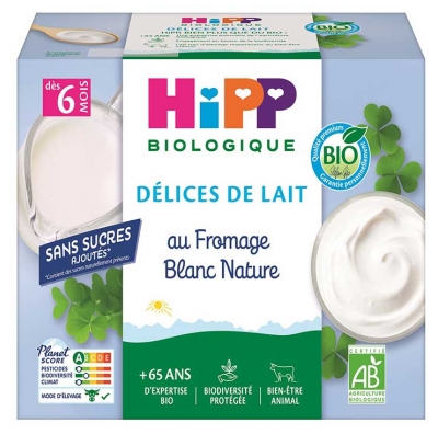 Hipp Fromage Blanc Nature Coupelles 4 X 100 g Dès 6 Mois