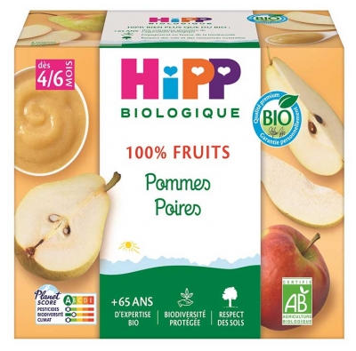Hipp Pommes Poires Coupelles 4 X 100 g Dès 4/6 Mois