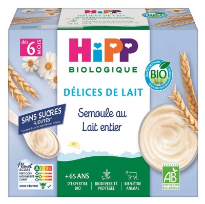 Hipp Semoule au Lait Entier Coupelles 4 X 100 g Dès 6 Mois