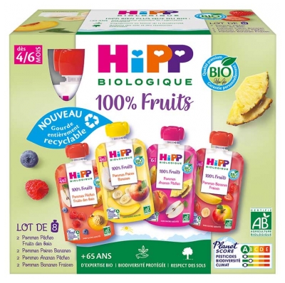 HiPP 100% Fruits Purée de Fruits dès 4/6 Mois Bio 8 Gourdes