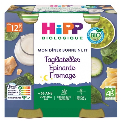 Hipp Tagliatelles Épinards Fromage Pots 2 X 250 g Dès 12 Mois