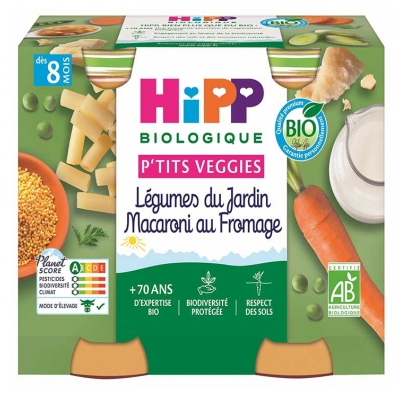 Hipp Légumes du Jardin Macaroni au Fromage Pots 2 X 190 g Dès 8 Mois