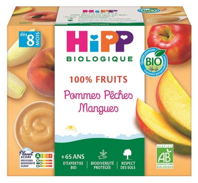 Hipp Pommes Pêches Mangues Coupelles 4 X 100 g Dès 8 Mois