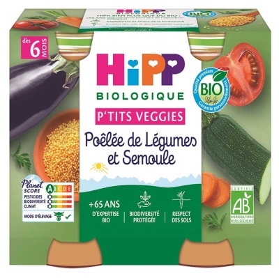 Hipp Poêlée de Légumes et Semoule Pots 2 X 190 g Dès 6 Mois