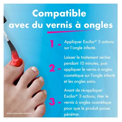 Excilor Traitement Mycose de l'Ongle 3 Actions avec Pinceau Applicateur 7 ml