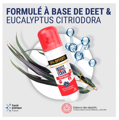 Insect Ecran Anti-Moustiques Spray Répulsif Jusqu'à 8H Peau Spécial Tropiques 100 ml