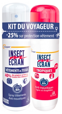 Insect Ecran Spray Insecticide Vêtements & Tissus Jusqu'à 8h 100 ml + Anti-Moustiques Spray Répulsif Jusqu'à 8H Peau Spécial Tropiques 75 ml