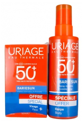 Uriage Bariésun Spray Invisible Très Haute Protection Peaux Sensibles SPF50+ 200 ml + Crème Protectrice Hydratante SPF50+ 50 ml