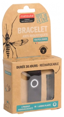 Manouka Kameleo Bracelet Anti-Moustiques + Recharge 6 ml - Modèle : Noir