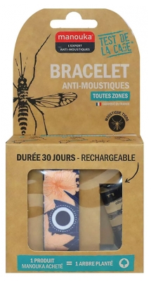 Manouka Kameleo Bracelet Anti-Moustiques + Recharge 6 ml - Modèle : Végétal