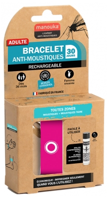 Manouka Kameleo Bracelet Anti-Moustiques + Recharge 6 ml - Modèle : Fuschia