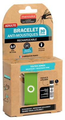 Manouka Kameleo Bracelet Anti-Moustiques + Recharge 6 ml - Modèle : Vert Vibrant