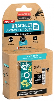 Manouka Kameleo Bracelet Anti-Moustiques + Recharge 6 ml - Modèle : Corail