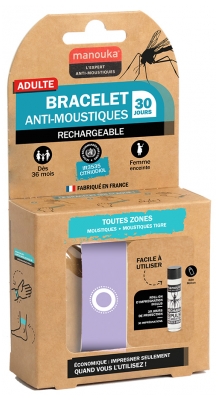 Manouka Kameleo Bracelet Anti-Moustiques + Recharge 6 ml - Modèle : Mauve