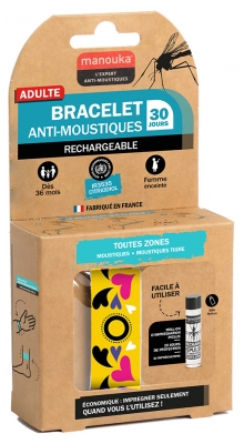 Manouka Kameleo Bracelet Anti-Moustiques + Recharge 6 ml - Modèle : Coeur